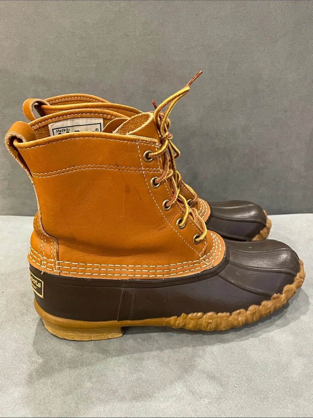 Vintage LL Bean Duck Boots Sz 8 Dark Brown Leather Waterproof Made in USA 1980’s